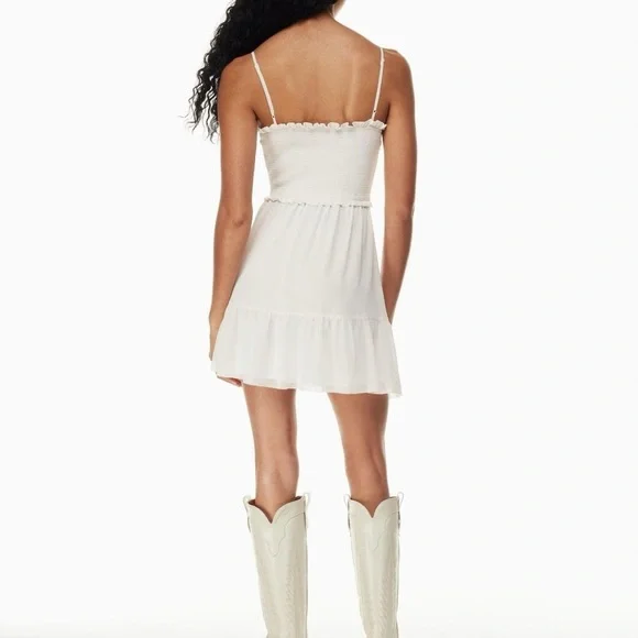 Aritzia Wilfred Tempest Sleeveless Mini Dress Smocked Chiffon L - Picture 2 of 7